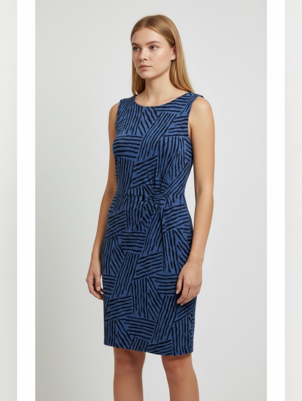 Loft Abstract Sheath Dress Womens M Side Ruching Sleeveless Lined Soft